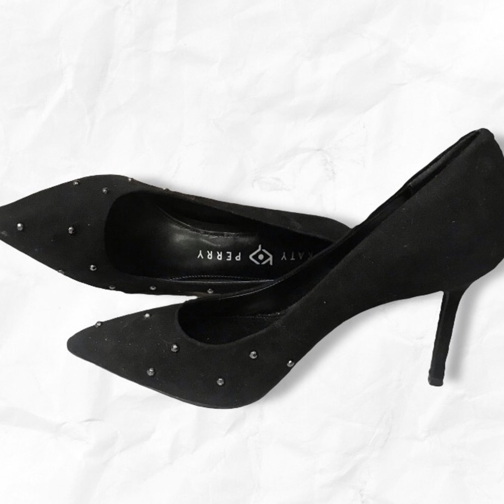 Katy Perry Black Studded Suede Pumped Heels Size 7.5 Like New …
